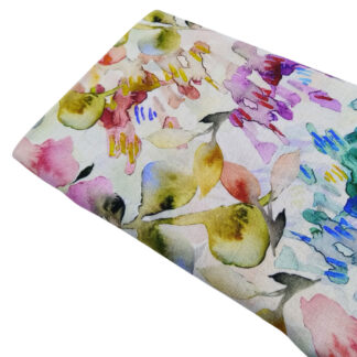 Tela de lino con estampado de flores de colores