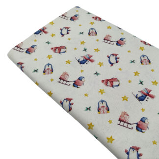Popelín Algodón Navidad Pingüinos