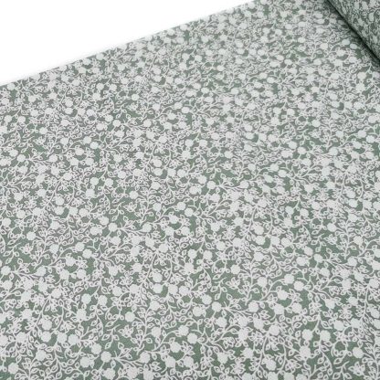 Tela de popelín 100% algodón con estampado de flores blancas tamaño liberty sobre fondo color verde jade. Minimals Poppy Fabrics Europe