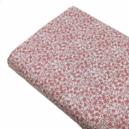 Tela de popelín 100% algodón con estampado de flores grana tamaño liberty sobre fondo color blanco. Minimals Poppy Fabrics Europe