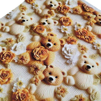 Tela Half Panamá con estampado de osos de peluche 3D