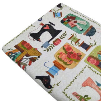 Tela Half Panamá con estampado de motivos costuriles