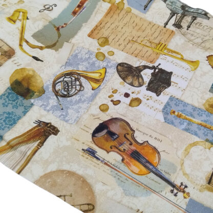 Tela Half Panamá con estampado de instrumentos musicales
