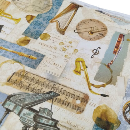 Tela Half Panamá con estampado de instrumentos musicales
