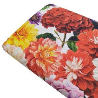 Tela de popelín con estampado de flores grandes de colores