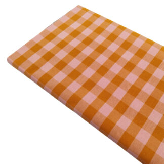 Tela popelín algodón de cuadros vichy bicolor naranja salmón