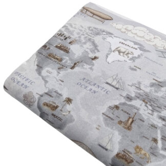Tela de popelín con estampado de mapa mundi
