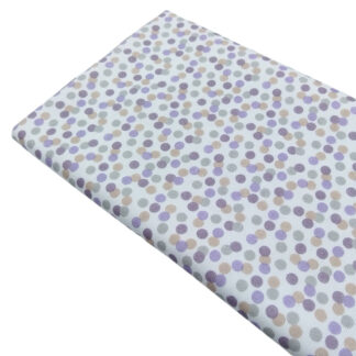 Tela de piqué de canutillo con estampado de pompas en tonos malva y gris perla