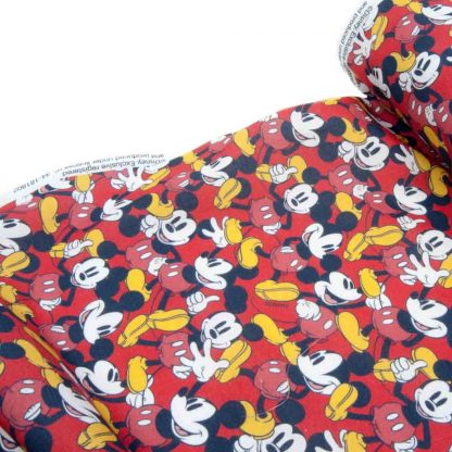 Tela popelín Mickey Mouse de color rojo en algodón orgánico certificado GOTS
