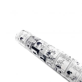 Tela de popelín con estampado de cómic en blanco y negro de Mafalda en algodón orgánico certificado GOTS