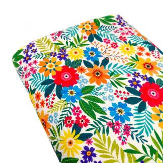 Tela de piqué nido con estampado de flores de colores