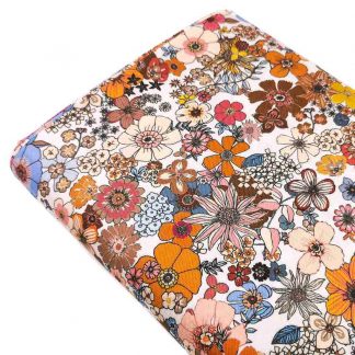 Tela viyela estampada con flores otoñales de colores