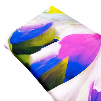 Tela de satén elástico con estampado de flores de colores