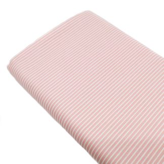 Tela de popelín 100% algodón con estampado de rayas rosa empolvado y blanca diseñada by Poppy Europe