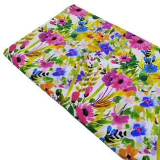 Tela de viscosa con estampado de flores de colores