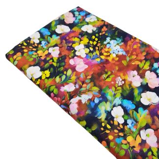 Tela de viscosa con estampado de flores de colores