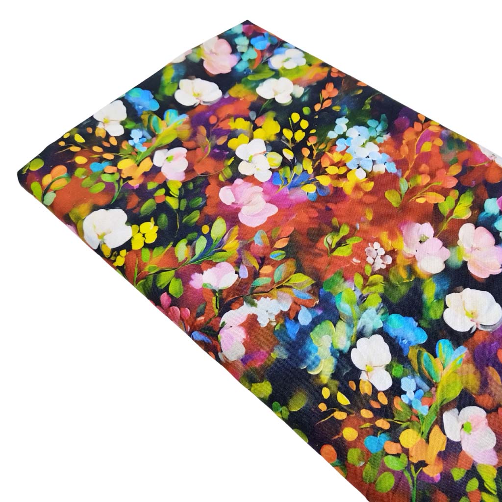 Tela de viscosa con estampado de flores de colores