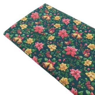 Tela popelín de algodón con estampado de Flores de Pascua de Navidad
