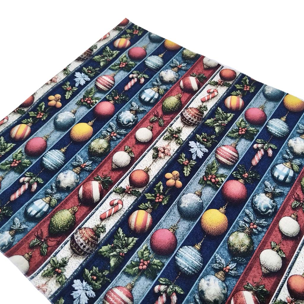 Tela popelín de algodón con estampado de Bolas de Navidad