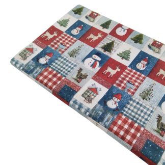 Tela popelín de algodón con estampado de Patchwork de Navidad