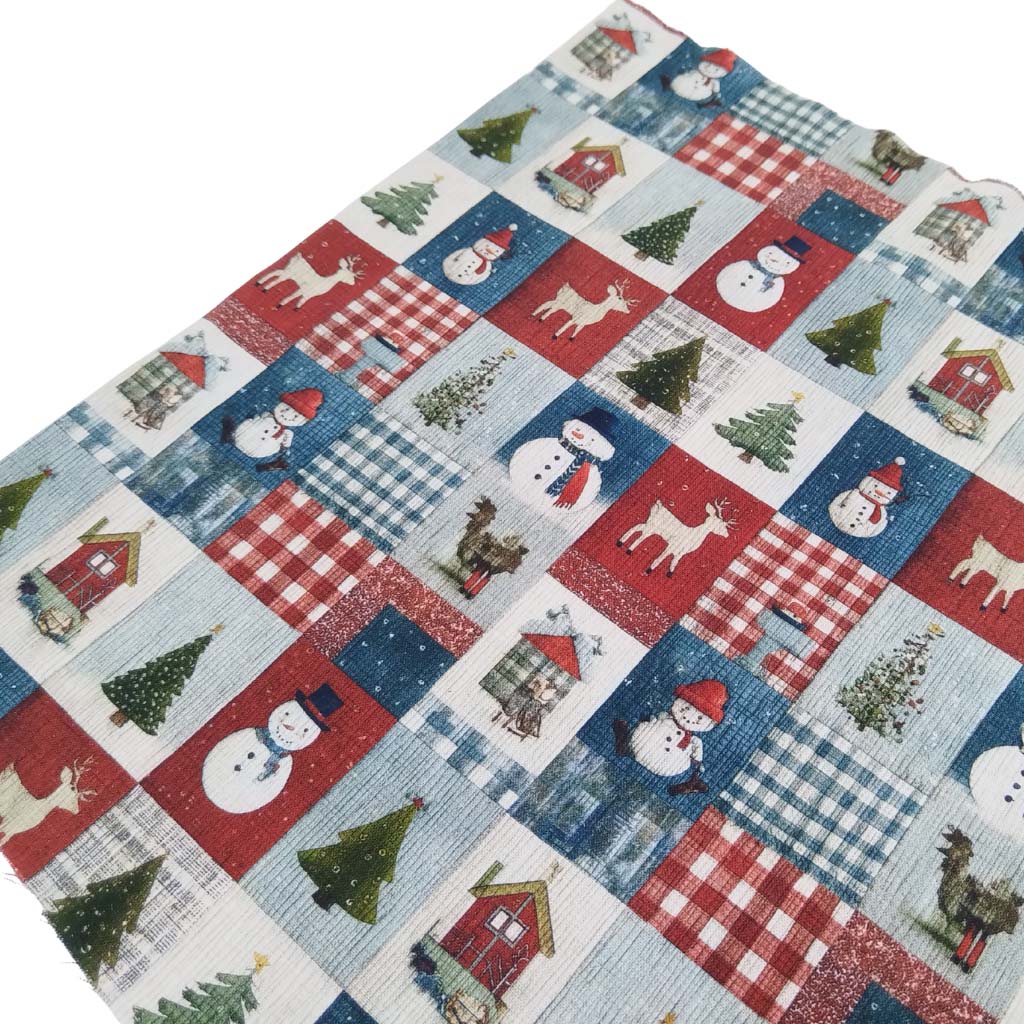 Tela popelín de algodón con estampado de Patchwork de Navidad