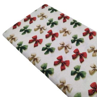 Tela popelín de algodón con estampado de Lazos de Navidad