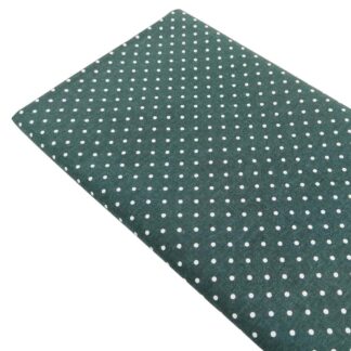 Tela de popelín estampado con lunares de color lino sobre fondo de color verde botella