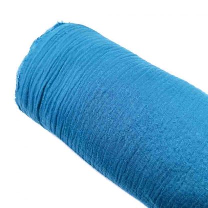 Tela muselina doble gasa algodón en color azul azafata