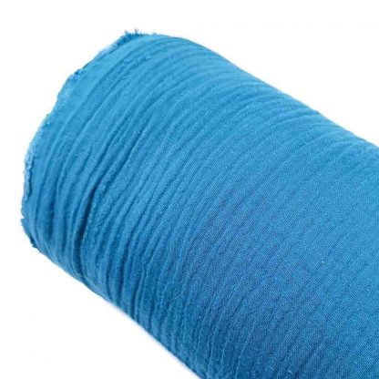 Tela muselina doble gasa algodón en color azul azafata
