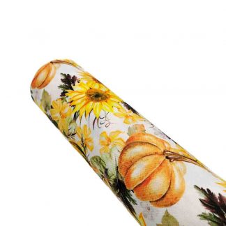 Tela de mantel antimanchas con estampado de girasoles y calabazas