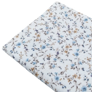 Tela doble gasa muselina con estampado de flores en tono azul
