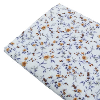 Tela doble gasa muselina con estampado de flores en tono ocre