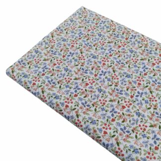 Tela de popelín con estampado de flores tipo liberty serie Campanillas en tonos azules empolvados