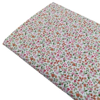 Tela de popelín con estampado de flores tipo liberty serie Campanillas en tonos rosas empolvados