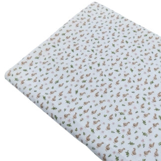 Tela de popelín con estampado de patitos en tonos beiges