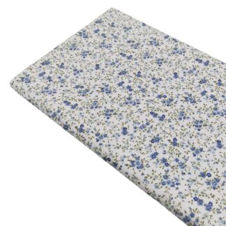 Tela viyela de algodón con estampado de flores tipo liberty en tonos azules empolvados