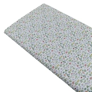 Tela popelín de algodón con estampado de flores tipo liberty en tonos verdes secos