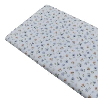 Tela viyela de algodón con estampado de flores tipo liberty en tonos azules