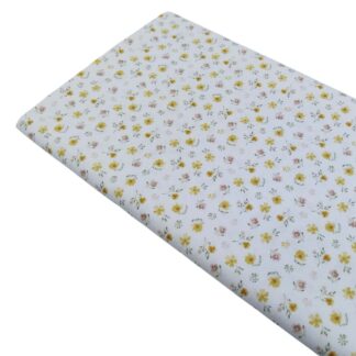 Tela viyela de algodón con estampado de flores tipo liberty en tonos mostazas