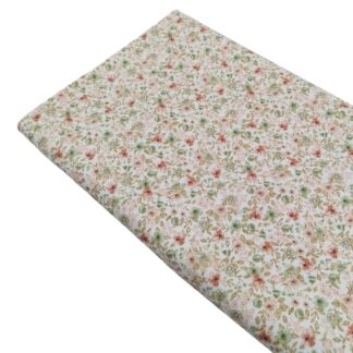 Tela viyela de algodón con estampado de flores tipo liberty en tonos verde, rosa y beige