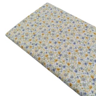 Tela viyela de algodón con estampado de flores tipo liberty en tonos amarillo, azul y verde