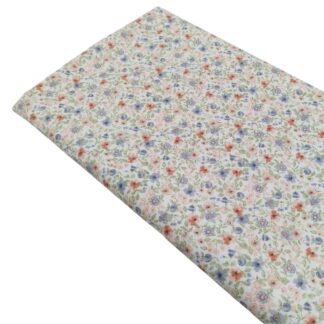 Tela viyela de algodón con estampado de flores tipo liberty en tonos azul, coral y verde