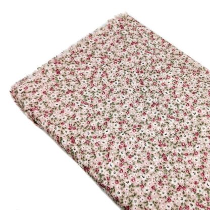 Tela viyela de algodón orgánico con estampado de flores tipo liberty en tonos rosa