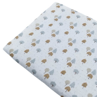 Tela doble gasa muselina con estampado de árboles en tono beige