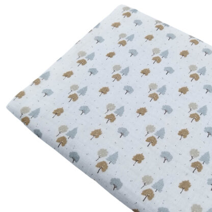 Tela doble gasa muselina con estampado de árboles en tono beige