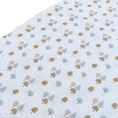 Tela doble gasa muselina con estampado de árboles en tono beige