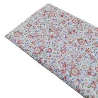 Tela viyela de algodón con estampado de flores tipo liberty en tonos rosa, verde y azul