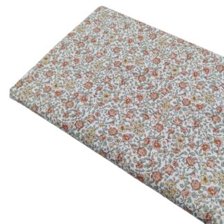 Tela viyela de algodón con estampado de flores tipo liberty en tonos terracotas