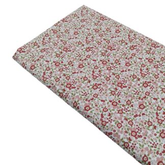 Tela viyela de algodón con estampado de flores tipo liberty en tonos granas, rosa y verde