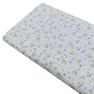 Tela doble gasa muselina con estampado de flores tipo liberty en tonos amarillos